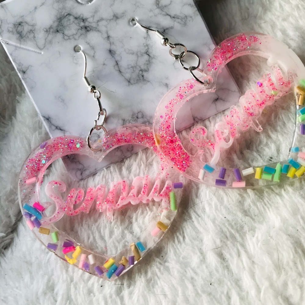 Handmade resin Senpai earrings